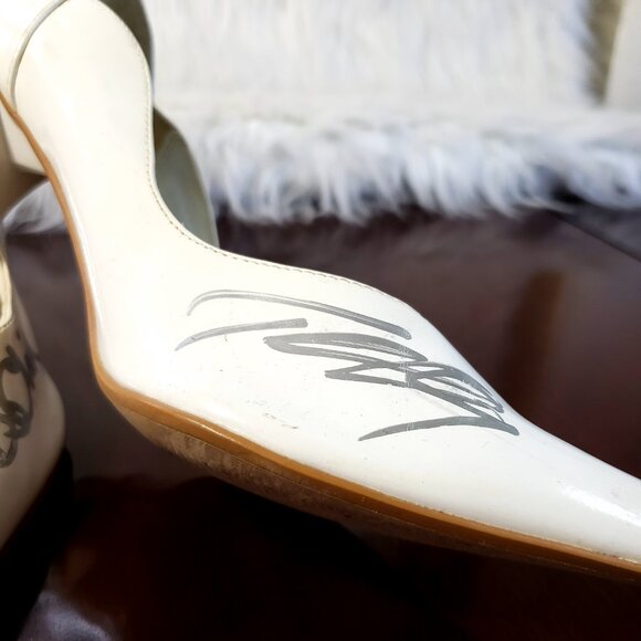 Early 00's White Patent Pointy Toe Pump Stilletto Heels Sz 8 Signed  Tech N9ne - Picture 6 of 11